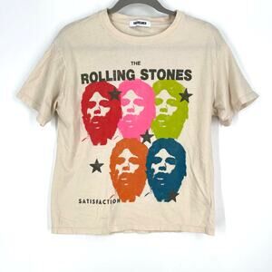Daydreamer Rolling Stones Satisfaction Boyfriend Tee Tan XS NWOT